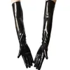Fem fingrar handskar vuxna sexiga långa svarta latexhandskar metalliska våta look faux läderhandskar klubbkläder dans catsuit cosplay accessory mantens 231013