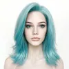 Perruque Lace Front wig synthétique Bob courte, blonde, bleu ciel, en Fiber de haute température, sans colle, densité 180, perruque Lace transparente