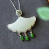 Chains Natural White Jade Chalcedony Ruyi Fan-shaped Necklace Tassel Fresh Vintage Clavicle Chain Banquet Jewelry For Women
