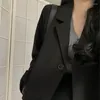 Abiti da donna Cappotto blazer da donna Cappotto in poliestere Elegante signora da ufficio Pendolarismo Giacca da abito nero puro Colletto rovesciato autunnale solido Abbigliamento quotidiano