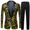 Costumes pour hommes Mode Gold Paillettes Velvet Blazer Pantalon 2 pièces Ensemble Hommes Marié Mariage Soirée Banquet Hôte Scène Tuxedo Costume