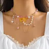 Pendant Necklaces IngeSight.Z Korean Fashion Crystal Butterfly Tassel Necklace For Women Elegant Imitation Pearl Beads Choker Y2K