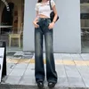 Kvinnors jeans 2023 Autumn American Style Simple Loose Retro Wide Leg Women Streetwear Young Fashion Casual High midje blossed