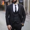 Costumes pour hommes Mode rayé pour hommes Plus Taille Mariage 3 pièces Pantalon Ensemble Grooms Dîner Peaked Revers Tuxedos Custome Homme Pour Mariage