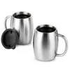 Mugs 420ml Travel Stainless Steel Beer Mug Double Wall Portable Coffee Cup with Handle Lid Home Thermal Tea Water Cups Drinkware 231013