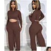 Women'S Tracksuits Women Fall Clothes New Fashion Open Button Long Sleeve Top Pants Casual Two Pieces Set Wid Leg Apparel Women'S Clot Otohg