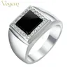 VOGEM Heren Zegelringen Verzilveren CZ Zirconia Seal Ring Met Zwarte Steen Vierkante Punk Sieraden Vriendje Kerst Gifts289q