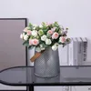 Fleurs séchées 10 têtes fleur artificielle soie Rose blanc feuilles d'eucalyptus pivoine Bouquet fausse fleur pour Table de mariage Vase de fête décor à la maison 231013
