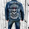 Herrenjacken DenimjackeStreet Motorrad Retro Lochjacke 2023 Herbst und Winter Persönlichkeit Schädeldruck Großhandel