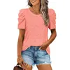 Camisas femininas camisetas de qualidade superior primavera/verão o pescoço manga puff cor sólida algodão senhoras topos venda gota ydfsyd9902