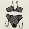 Womens Underwear Mesh Letter Bras Briefs Sets Summer Beach Splits Swimsuit See Through Sexy Underwears200g