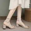 Сандалии, женские туфли на блочном каблуке, лето 2023, винтажные туфли с открытым носком на массивном остроконечном платье, офисные женские туфли-лодочки на каблуке
