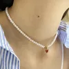 Pendant Necklaces Beautiful And Cute Red Heart Imitation Pearl Necklace For Women Collar Stainless Steel Clasp Exquisite Fashion Jewelry