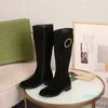 2023-Designer Shoes Women's Knee Boots Black Cowhide Ladies Block Heel Knee High Grip Sole Zip Riding Western Boots Shoes Heel height 4cm