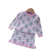 Kläderuppsättningar ZZ308110 Girls tröja klänningsdräkt i 1-6 år barns baby kjol set 2 stycken långärmad pullover