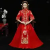 Abbigliamento etnico Tradizionale cinese Cheongsam ricamato Abito da sposa Vintage Rosso Classico Qipao Moda Elegante Fidanzamento Xiuhe