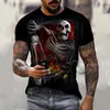 T-shirts pour hommes Vintage pour hommes Horreur Undead Skull Motif 3D imprimé à manches courtes Mode T-shirt surdimensionné Funy Casual Clothin