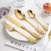 Dinnerware Sets 8pcs 2set Vintage Cutlery Stainless Steel Luxury Gold Set Tableware Steak Knife Fork Spoon Silver Flatware