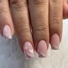 FALSE NAILS 24st Kort fyrkantigt Heart Heart Pearl Full Cover Nail Tips Avtagbar Fake Press On Manicure 231013