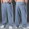 Dżinsy męskie proste workowate spodnie Mężczyźni zwykłe szeroką nogę klasyczne wytrzymałe noszenie szarych dżinsów Ubrania Mężczyzna 2023 231013