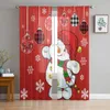 Rideau de Noël rouge bonhomme de neige flocon de neige lanterne hiver Voile rideaux transparents salon Tulle fenêtre rideau chambre rideaux décor à la maison 231013