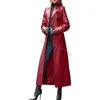 Giacca da donna in pelle ecopelle Giacca lunga da donna Abbigliamento streetwear Tinta unita Steampunk Giacca da motociclista con risvolto gotico S-5XL Trench donna in ecopelle 231012