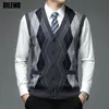 Men's Trench Coats Autum Fashion Brand Argyle Cardigan Sweater Deep V Neck Knit Vest Men Trendy 6 Wool Diamond Sleeveless Casual Clothing 231012