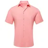Mäns casual skjortor hi-tie persika rosa solid vanlig siden korta ärmar herrar vår sommar hawaii skjorta man andas mjuk formell gåva
