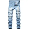 Jeans pour hommes Hommes Pantalons Long Fashion Denim Jean Bleu Trou droit Hip Hop Casual Washed Brand Dropship208L