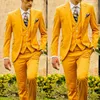 Ternos masculinos amarelo homem casamento jaqueta noivo smoking fino ajuste 3 peça traje homme blazer vestido terno masculino