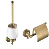 Toilet Brushes Holders Toliet Accessory Set Solid Brass Toilet Brush Holder 2-piece Bathroom Accessories Roll Paper Bronze Towel Ring 231013