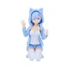 Mascot Costumes 11.5cm Anime Figure Re:life in A Different World From Zero Rem and Ram Kneeling Cat Pullover Coat Model Dolls Toy Gift Collect