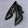 Dress Shoes High Heels Women Black Leather Work Ladies Office Mid-heel Formal Professional Pumps Fashion 6cm 8cm 231013