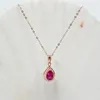 Colares Pingente Russo 585 Roxo Ouro Incrustado Droplet Red Stone Banhado Com 14K Rose Colorido Produto Presente