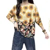 Kvinnors tröjor Autumn Art Vintage Flowers Print Woman Loose Imitation Mink O-Neck Collar Full Sleeve Casual Knit Tops