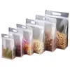 Storage Bags 50Pcs Matte Clear Plastic Stand Up Bag With Handle Resealable Reclosable Tear Notch Doypack Food Candy Chocolate Pack
