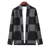 Herrenpullover Herren Plaids Checkboard Karierte Strickjacke Pullover Strick Outwear V-Ausschnitt Knöpfe Unten Taschen Herbst Winter Vintage Casual A012