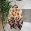 Kvinnors tröjor Autumn Art Vintage Flowers Print Woman Loose Imitation Mink O-Neck Collar Full Sleeve Casual Knit Tops