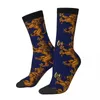 Herrstrumpor Happy Heraldic Vintage Golden Lion och Damask Hip Hop Seamless Crew Sock Gift Mönster tryckt