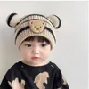 Vinter baby beanie cap tecknad björn öronskydd stickad hatt för småbarn pojkar flickor söta koreanska varma barn virkade hattar gorros gc2379