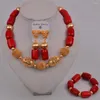 Ensemble de boucles d'oreilles et collier en corail rouge, bijoux nigérians, perles de mariage africaines, 318-F3