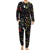 Mäns Sleepwear Music Notes Pyjamas Långärmad färgglada tryck 2 -stycken Natt Pyjama Set Spring Male Printed Retro Oversize Home Suit