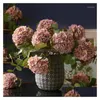 Fleurs décoratives Hortensia Real Touch Décoration de la maison Floral Garden Party Arrangement floral Grand Faux Mariage Automne Décor 3Pc Dhop1