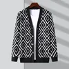 Men's Sweaters Men Argyle Cardigan Sweater Knit Outwear V Neck Buttons Down Pockets Autumn Winter Retro Vintage Casual Male Fashion A029