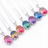 Cadeau de Noël Pendentifs Arc-en-Ciel Ovale Vintage Bicolore Tourmaline 925 Collier Plaqué Argent Sterling Femmes Bijoux Australie US 254u