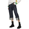 Women's Jeans Fashion Brand Designer Woman's Straight Cotton Loose Nine-minute Pants Rolled Legs