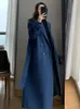 Women's Wool Blends Zoki Fashion Long Wool Coat Women Elegant Faux Wool Casual Belt Long Jacket Winter Office Lady Double Breasted Simple Outwear 231013