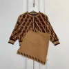 Costume tricoté d'automne pour bébé fille, robe à la mode, taille 80 à 120 CM, pull et jupe en jacquard imprimé Alphabet, Oct10