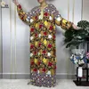 Ethnic Clothing 2023 African Abaya Fashion Long Sleeve Muslim Islam Robe Cotton Printing Floral Lady Summer Maxi Casual Dress With Headscarf
