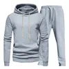 Erkeklerin Trailtsits Bahar Sonbahar Erkekler Uzun Kollu Hoodies Katı Ekose Jacquard ve Pantolon İki Parçalı Set Sıradan Sweatshirt Sokak Giydirme